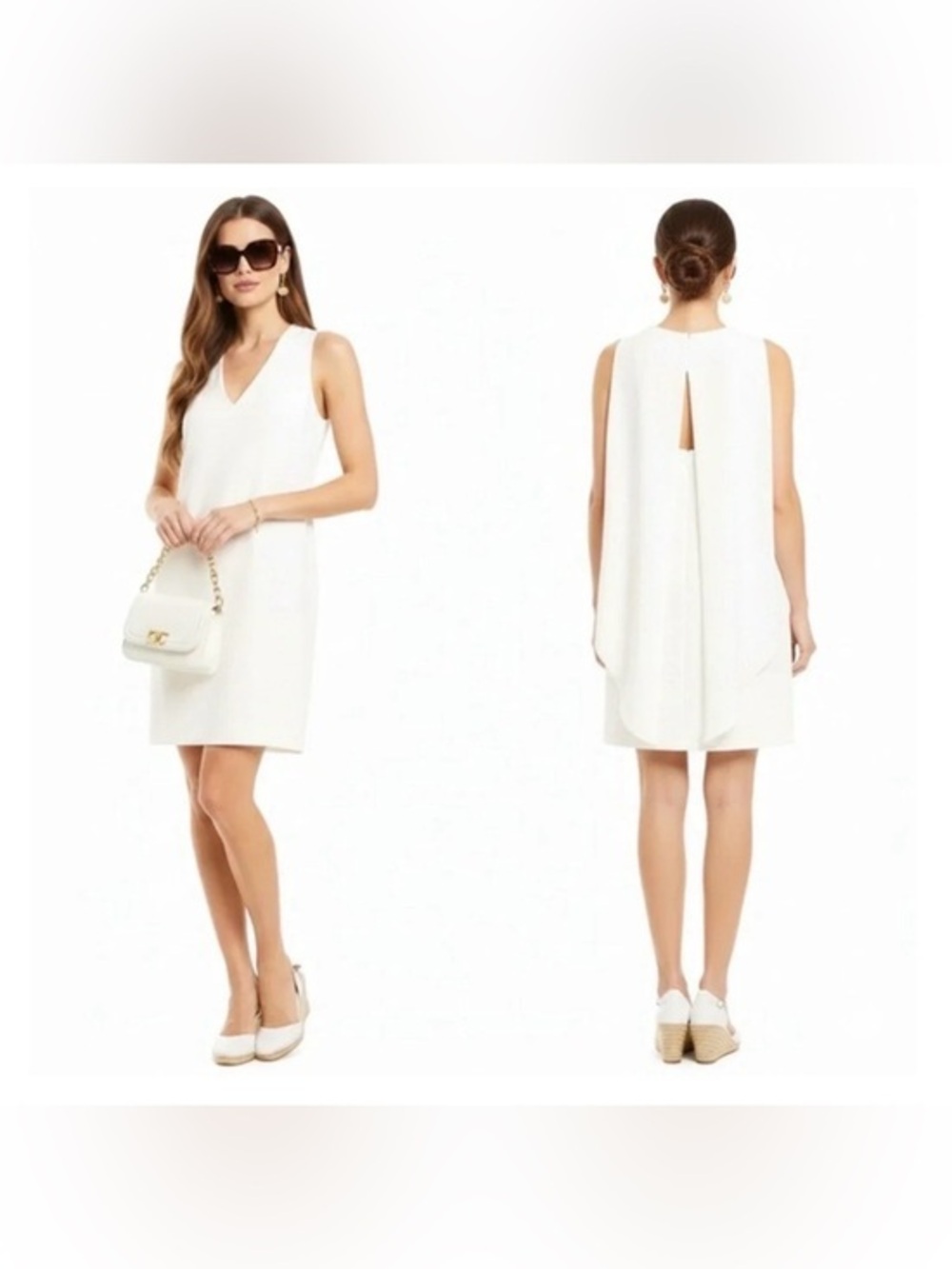 Vince Camuto Ivory Wing Back V-Neck Sleeveless Shift Dress Size 6 NWT